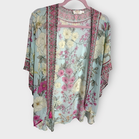 Johnny Was Silk Floral Kimono Swim Cover-Up - Picture 3 of 7